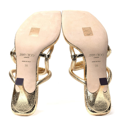 Jimmy Choo Metallic Crackled Calfskin Cape 75 Strappy Slide Sandals 38 Gold 7 of 10