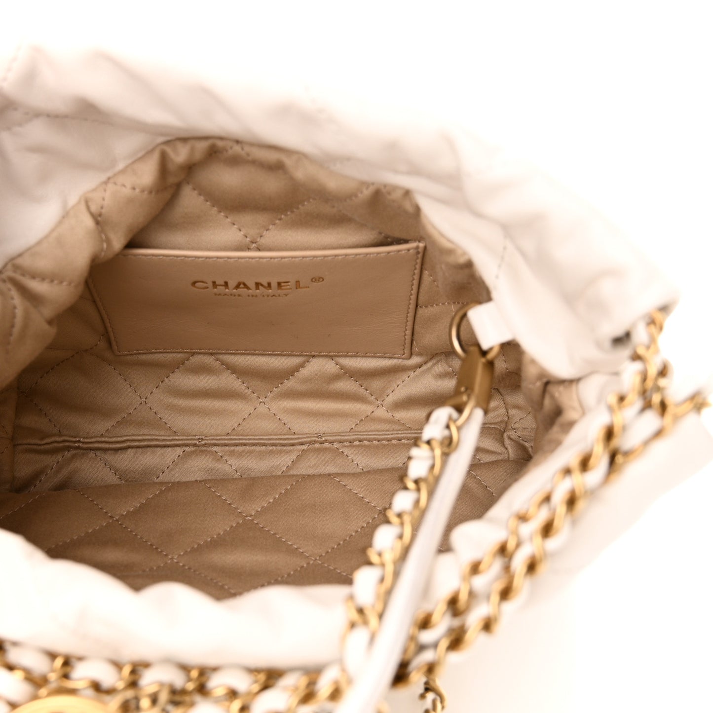 Shiny Calfskin Quilted Mini Chanel 22 White