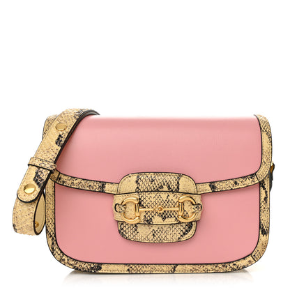 Gucci Azalea Calfskin Snakeskin Horsebit 1955 Shoulder Bag Wild Rose Beige 1 of 13