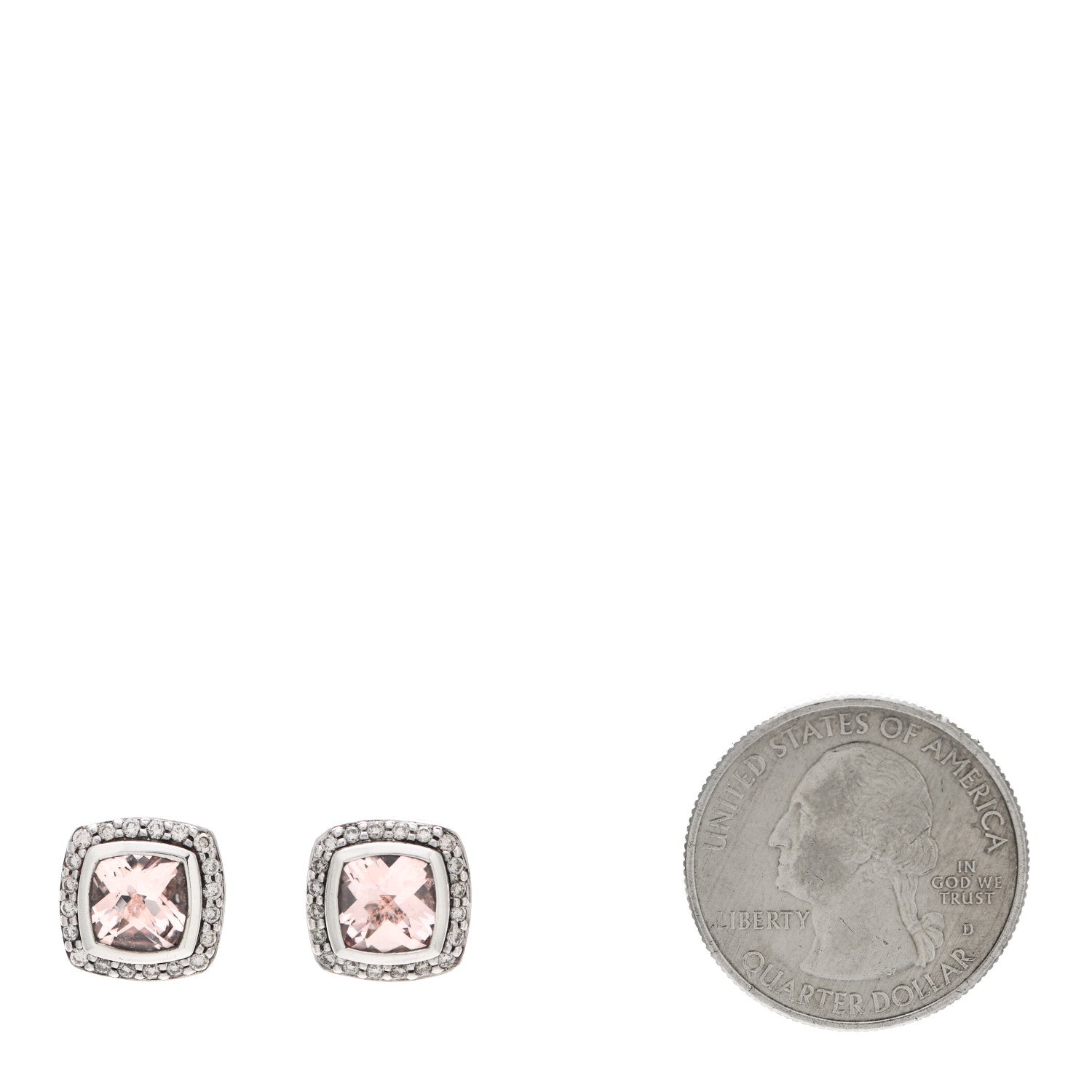 David Yurman Sterling Silver Diamond Morganite 7mm Petite Albion Earrings 2 of 4