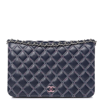 Chanel Lambskin Double Quilted Stitch Wallet On Chain WOC Navy Blue 1 of 14