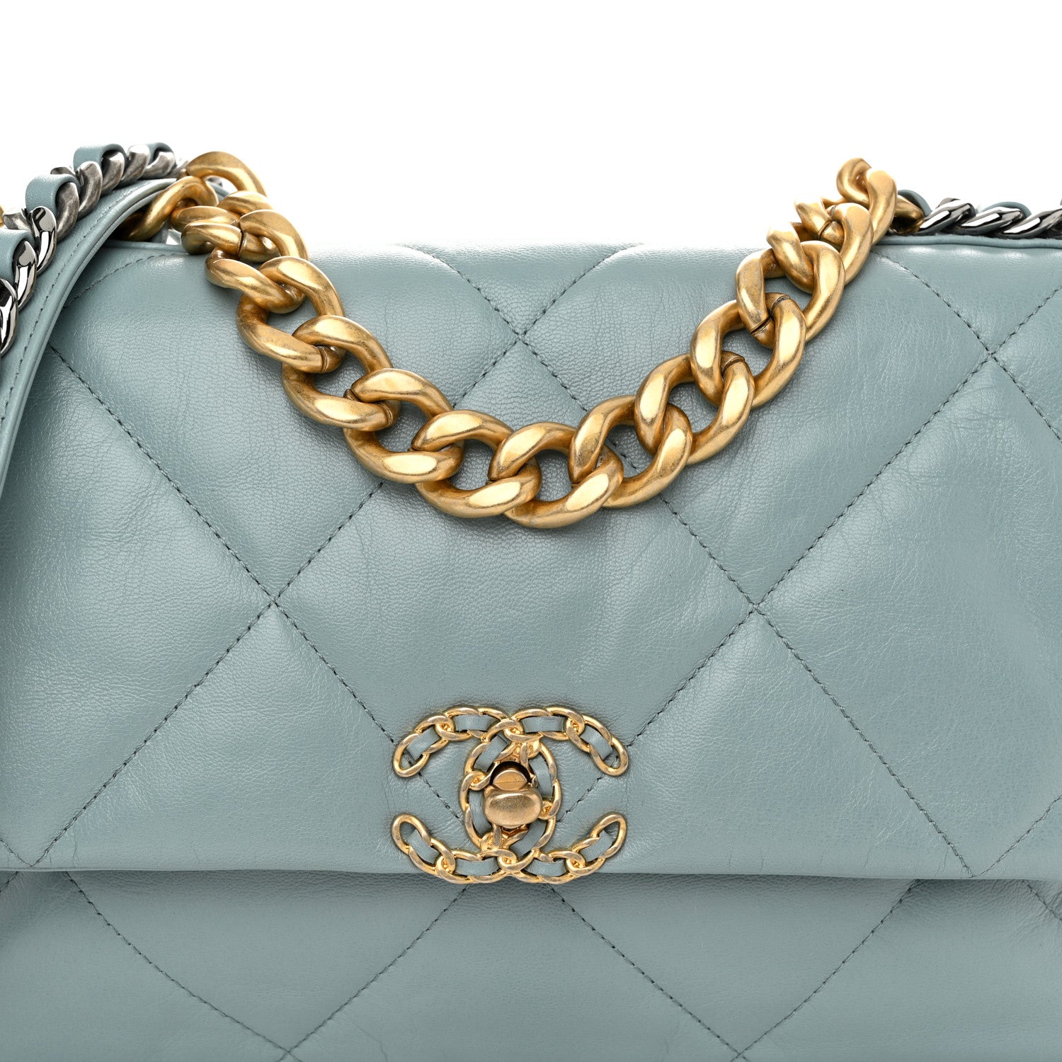 Chanel Lambskin Quilted Large Chanel 19 Flap Light Blue 8 of 11