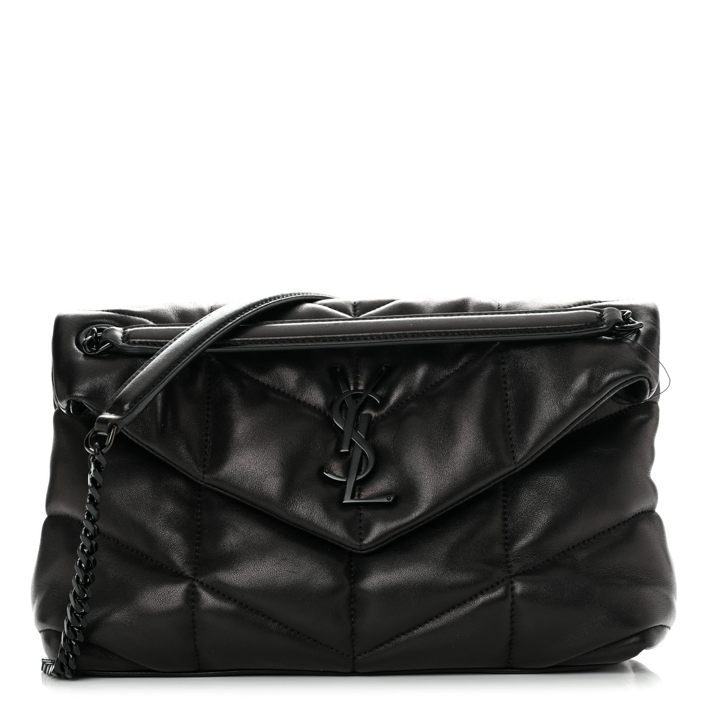 Lambskin Quilted Monogram Monochrome Small Loulou Puffer Chain Satchel Black