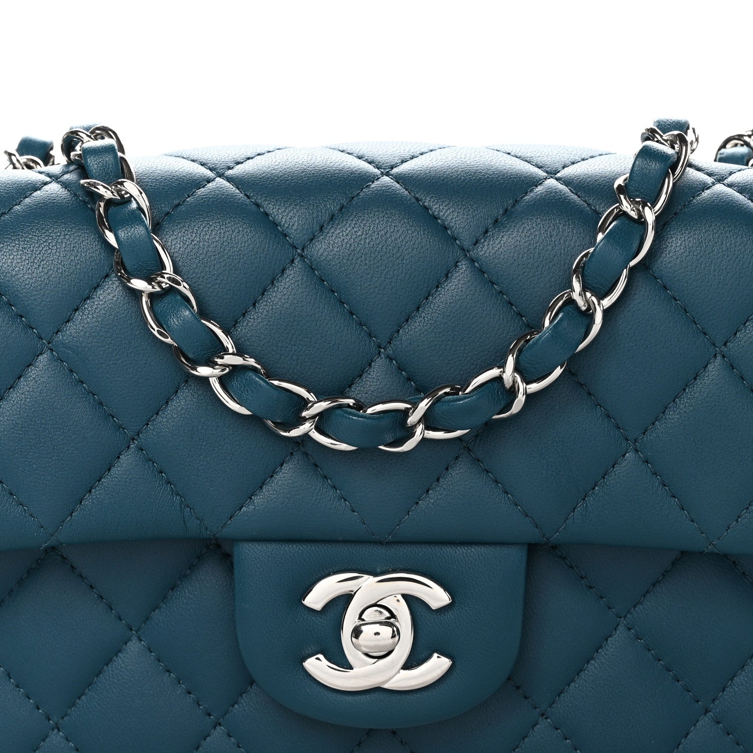 Chanel Lambskin Quilted Mini Rectangular Flap Dark Blue 8 of 12