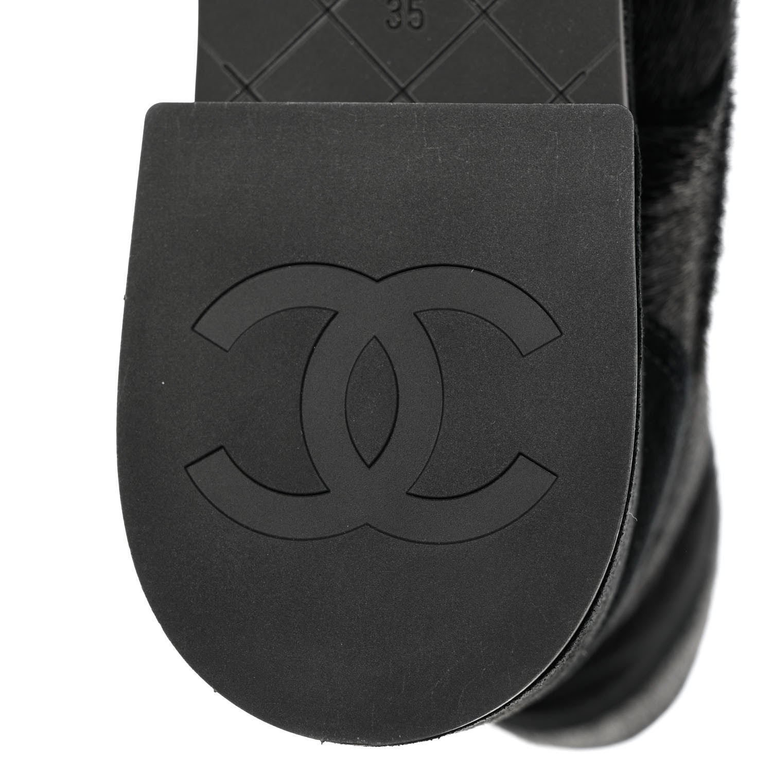 Chanel Suede Pony Hair Shearling Lace Up Combat Boots 35 Black White 8 of 13