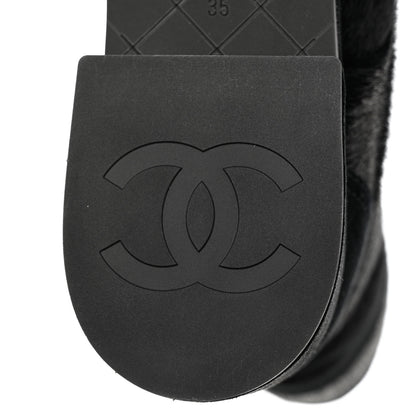 Chanel Suede Pony Hair Shearling Lace Up Combat Boots 35 Black White 8 of 13