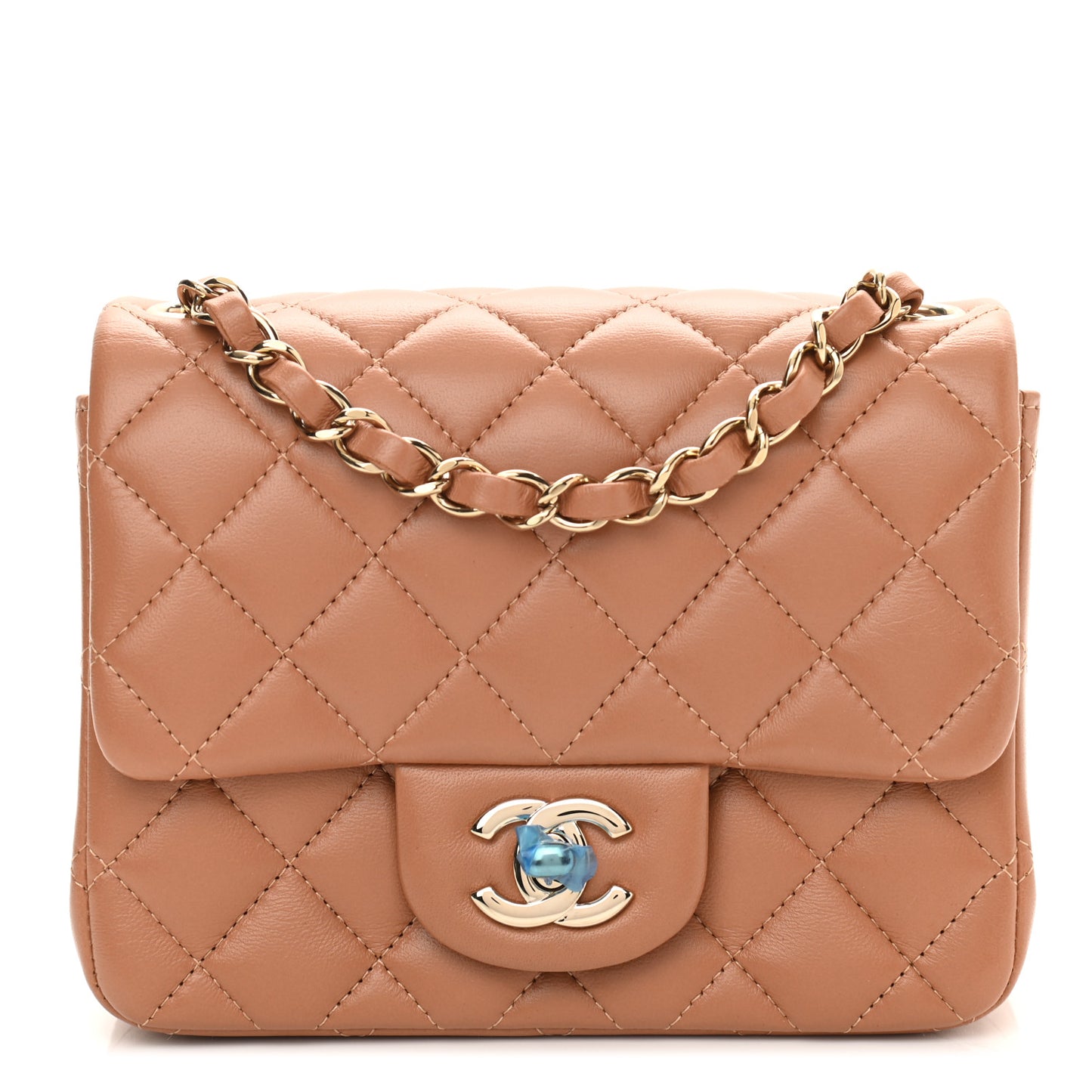 Lambskin Quilted Mini Square Flap Brown