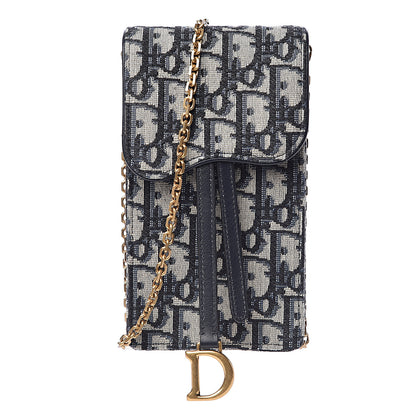 Christian Dior Oblique Saddle Clutch Chain Blue 1 of 10