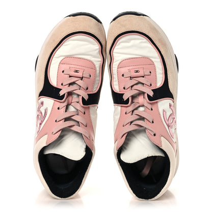Chanel Nylon Lambskin Suede Calfskin CC Sneakers 39.5 Pink White Black 2 of 8
