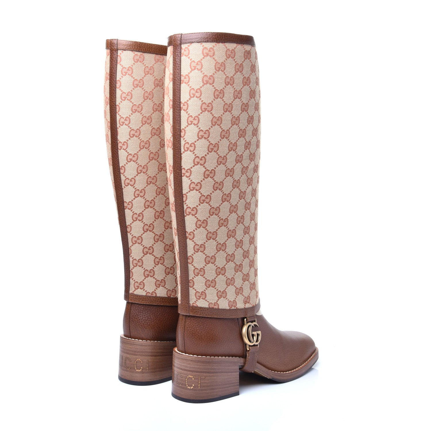 Gucci GG Monogram Calfskin Lola Tall Boots 39.5 Beige Ruggine Cuir 4 of 11