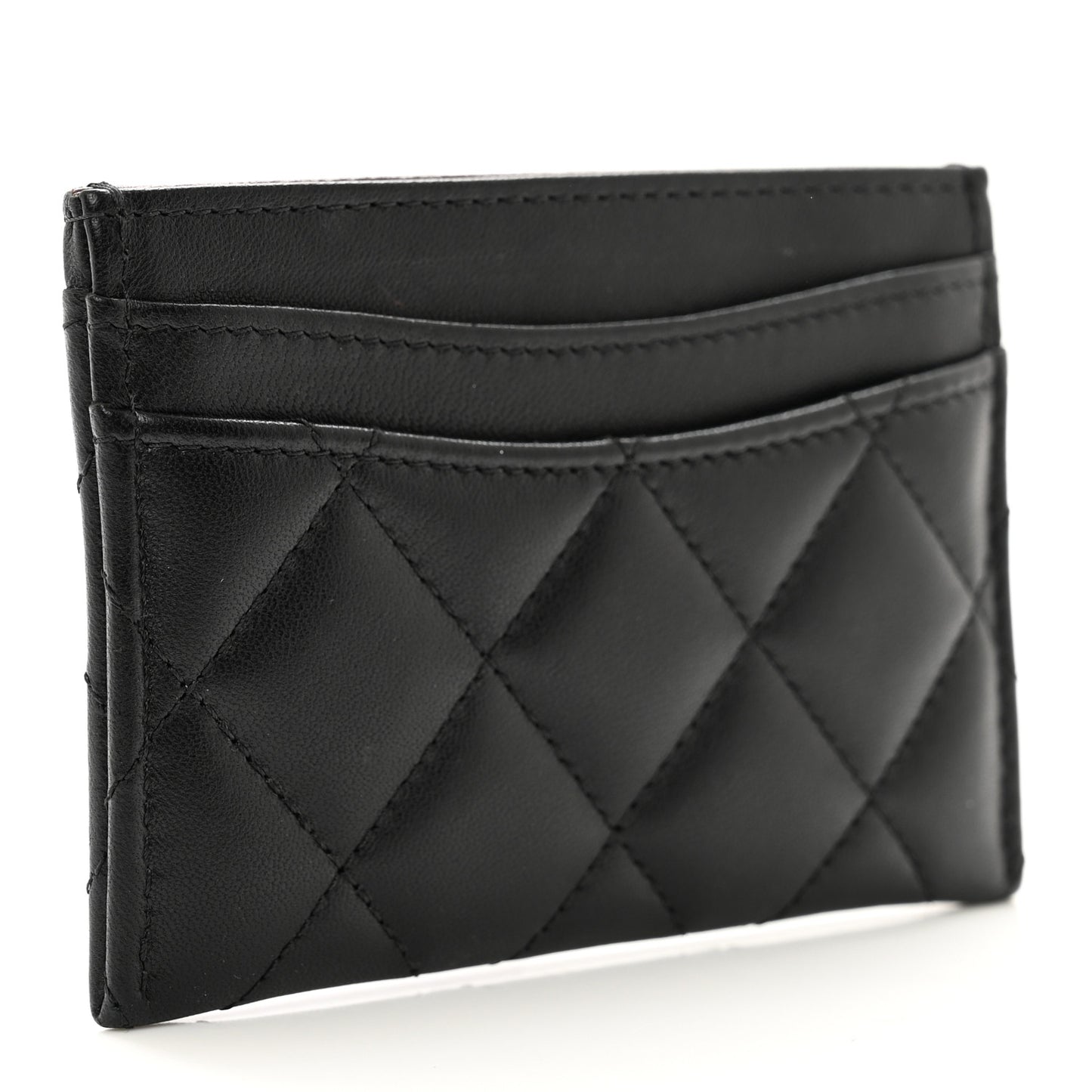Lambskin Quilted Card Holder Black