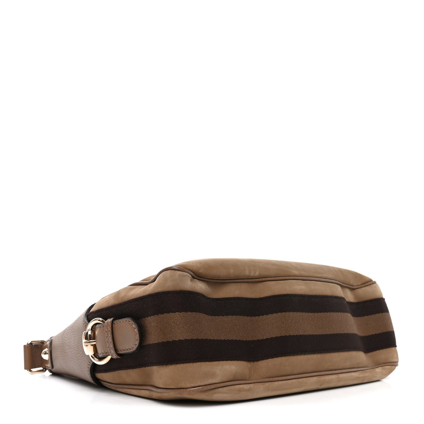 Calfskin Suede Large Horsebit Web Hobo Tan