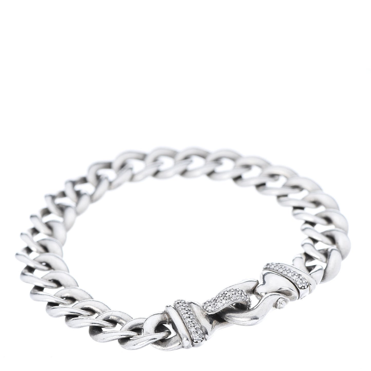 Sterling Silver Diamond 10mm Buckle Curb Chain Bracelet