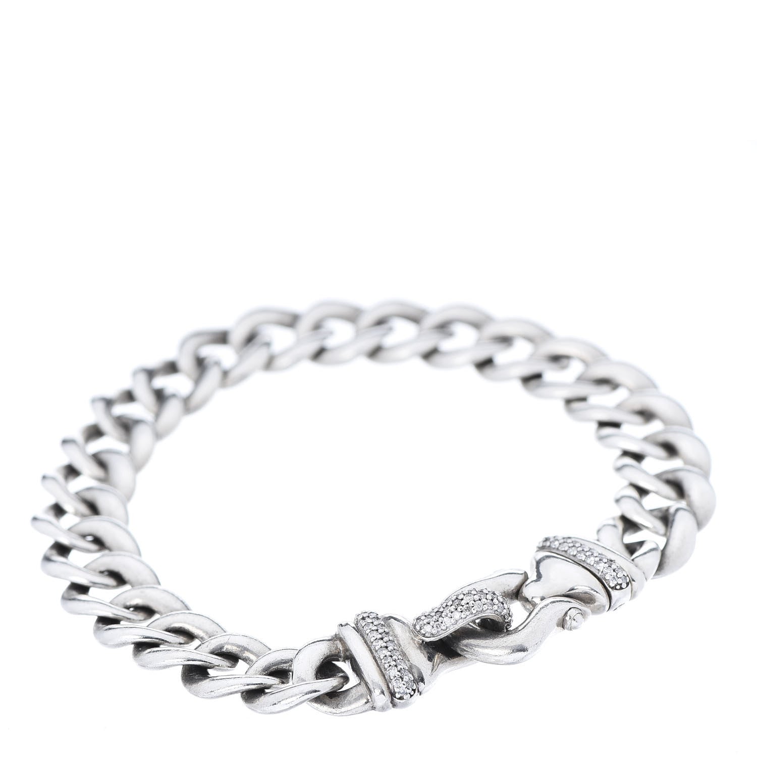 David Yurman Sterling Silver Diamond 10mm Buckle Curb Chain Bracelet 1 of 5