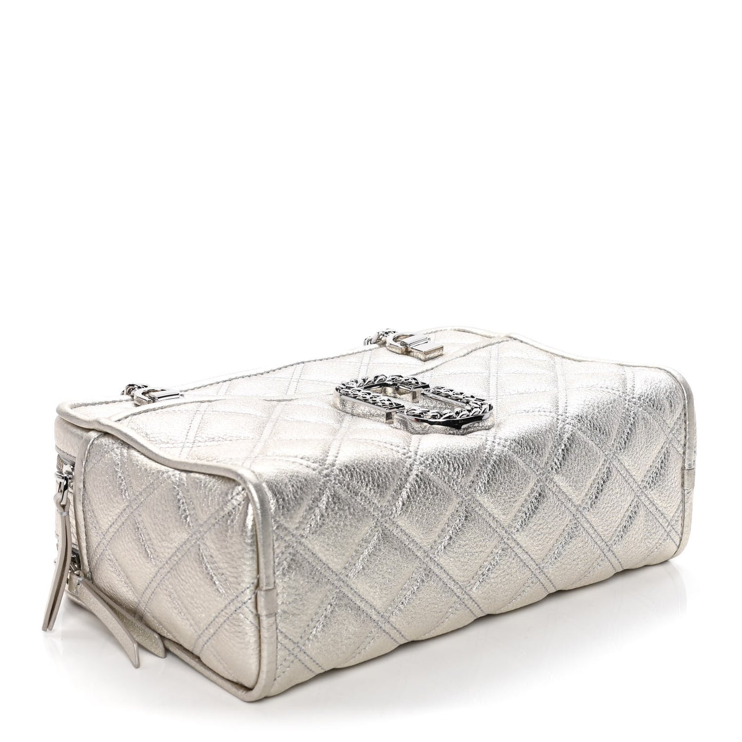 Metallic Grained Calfskin Quilted Double Stitched The Status Shoulder Bag Platinum