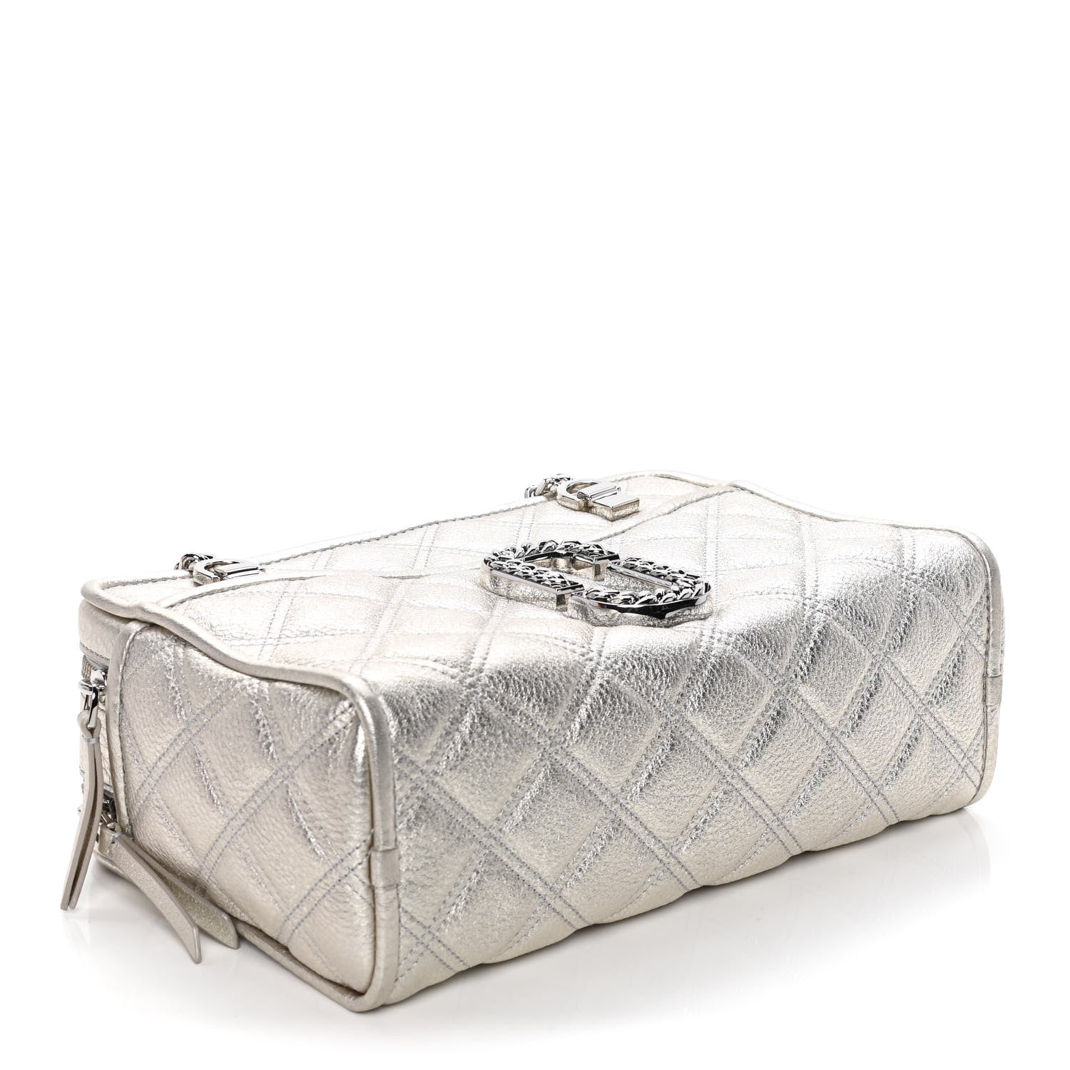 Marc Jacobs Metallic Grained Calfskin Quilted Double Stitched The Status Shoulder Bag Platinum 4 of 13