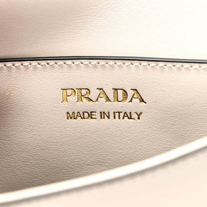 Prada Soft Calfskin Metal Triangle Logo Flap Shoulder Bag White 6 of 10