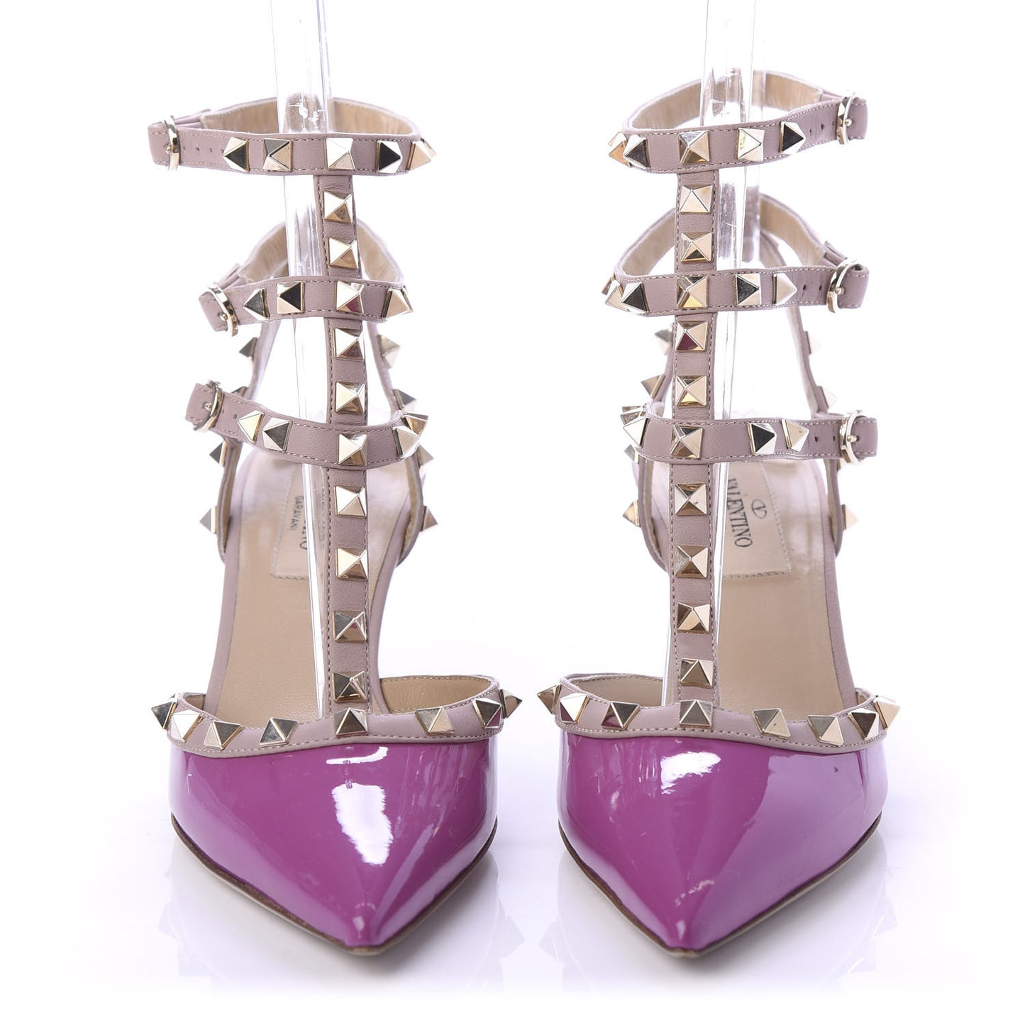 Patent Rockstud Ankle Strap Low Heel Pumps 36.5 Purple Poudre