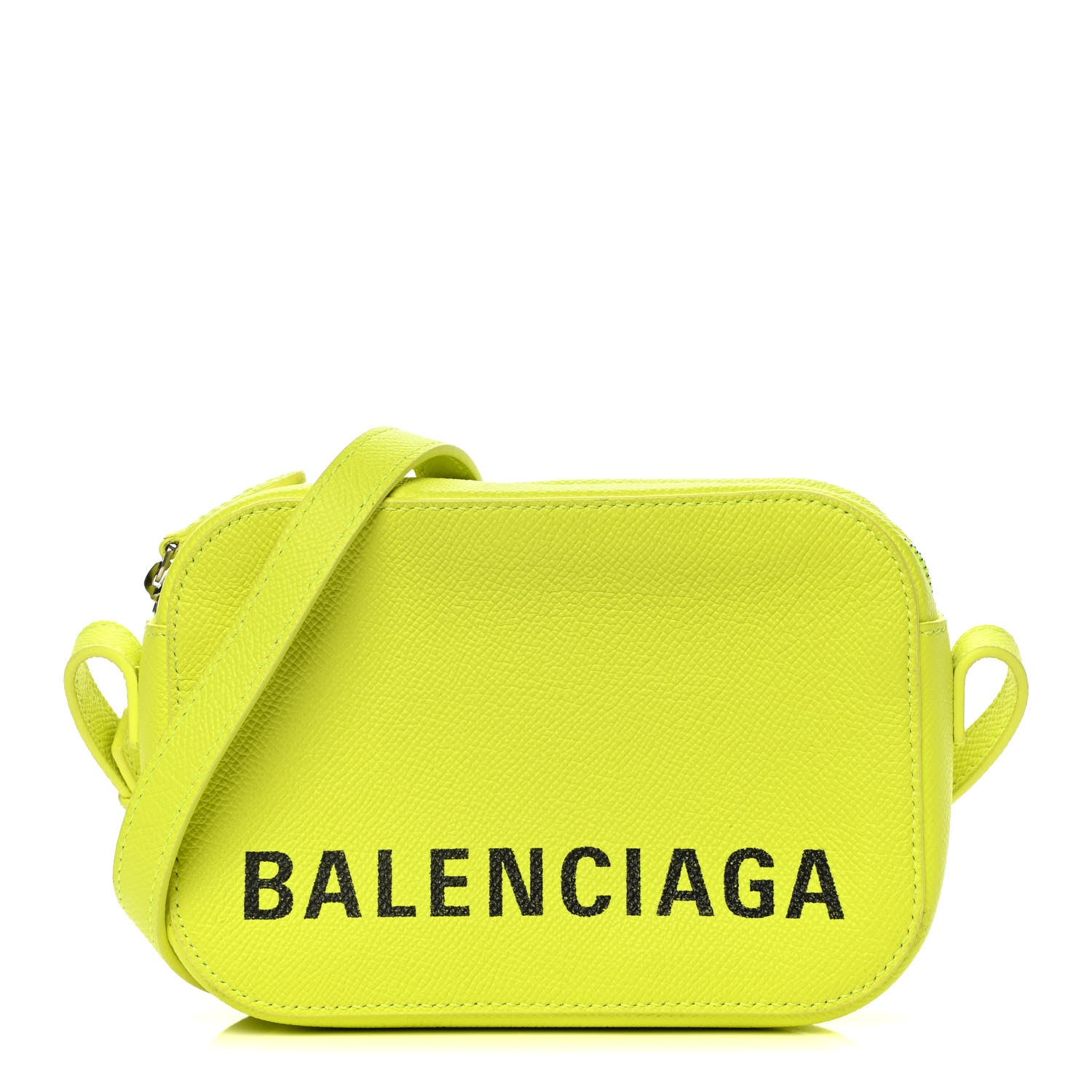 Balenciaga Signature Grained Calfskin Logo XS Ville Camera Bag Acid Green Black 1 of 11