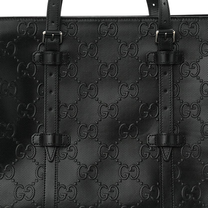 Gucci Calfskin GG Tennis Embossed Tote Bag Black 8 of 10