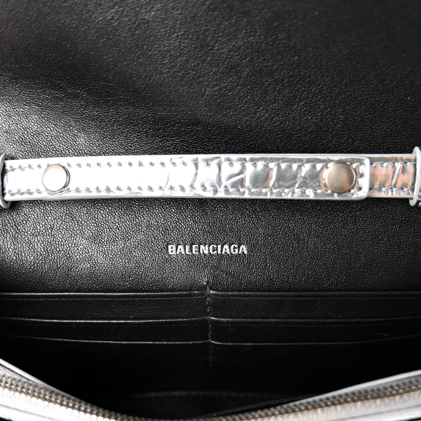 Metallic Calfskin Crocodile Embossed Hourglass Chain Bag Silver