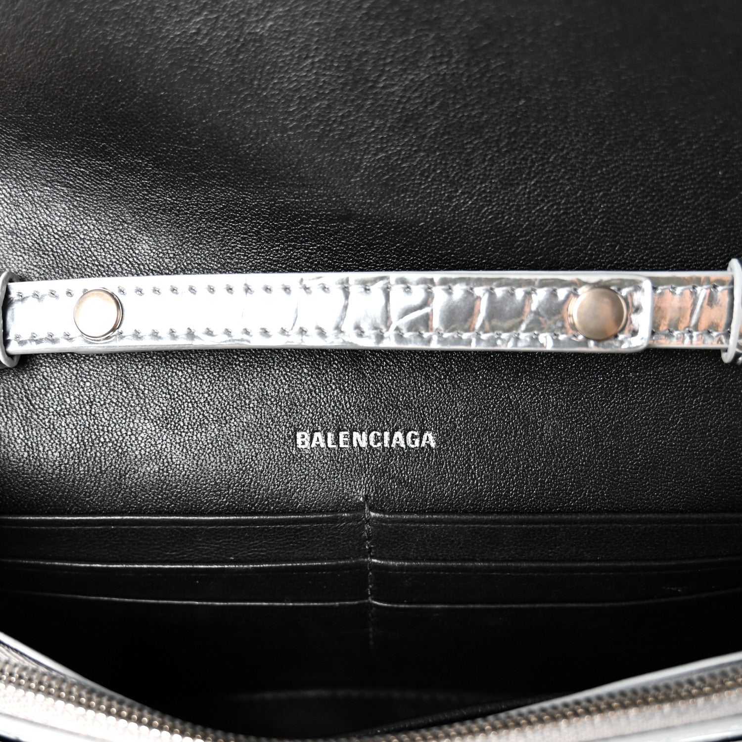 Balenciaga Metallic Calfskin Crocodile Embossed Hourglass Chain Bag Silver 7 of 10