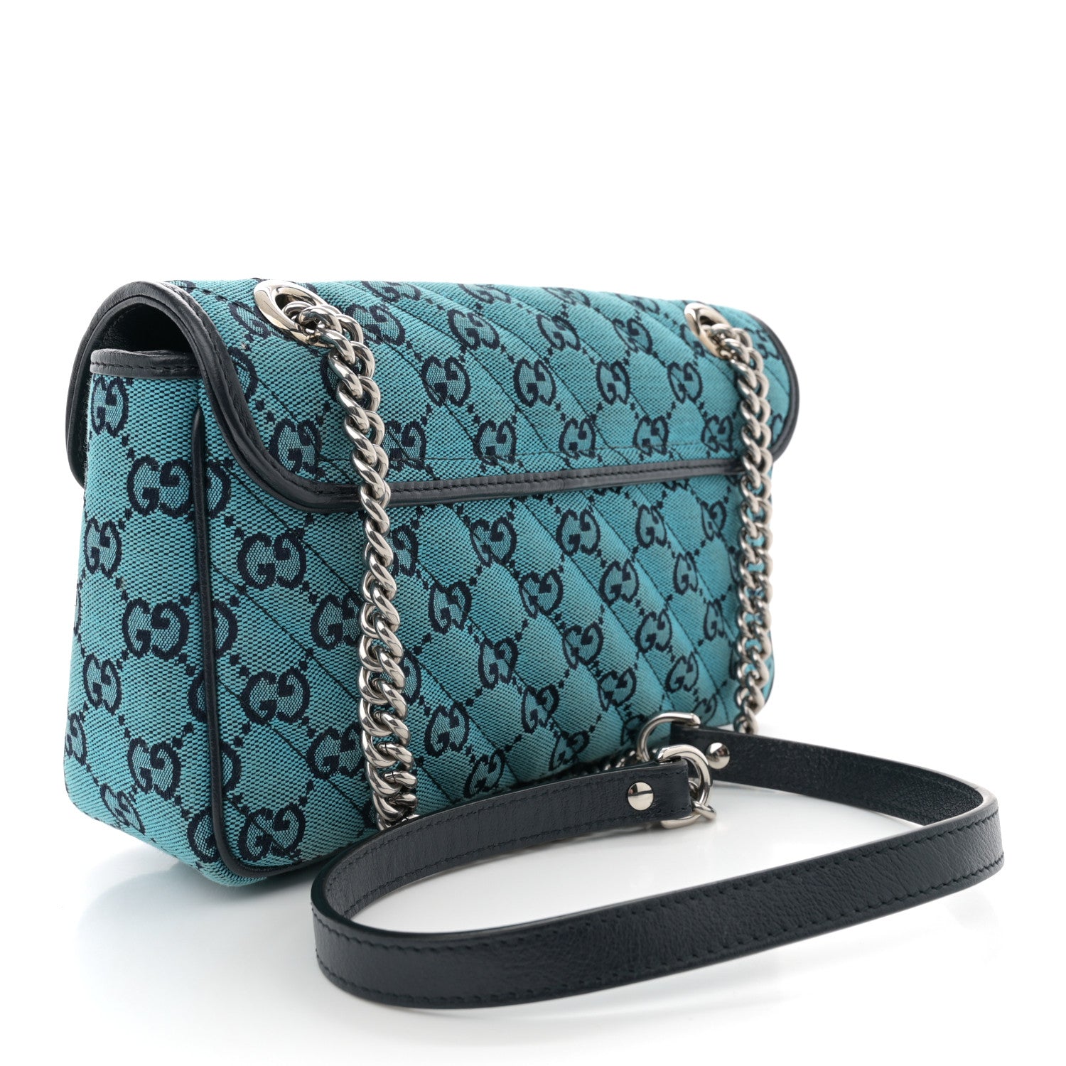 Gucci Monogram Multicolor Matelasse Diagonal Small GG Marmont Shoulder Bag Light Blue 3 of 12