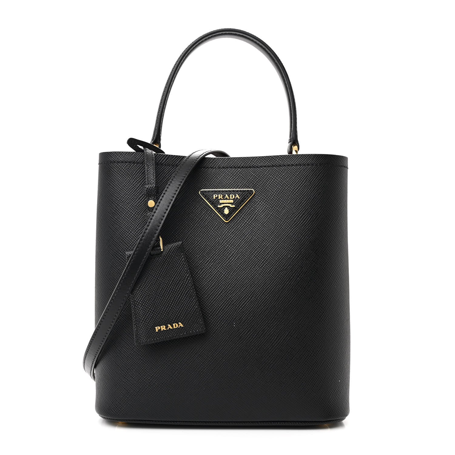 Prada Saffiano Cuir Medium Panier Bucket Bag Black Fuoco 1 of 11