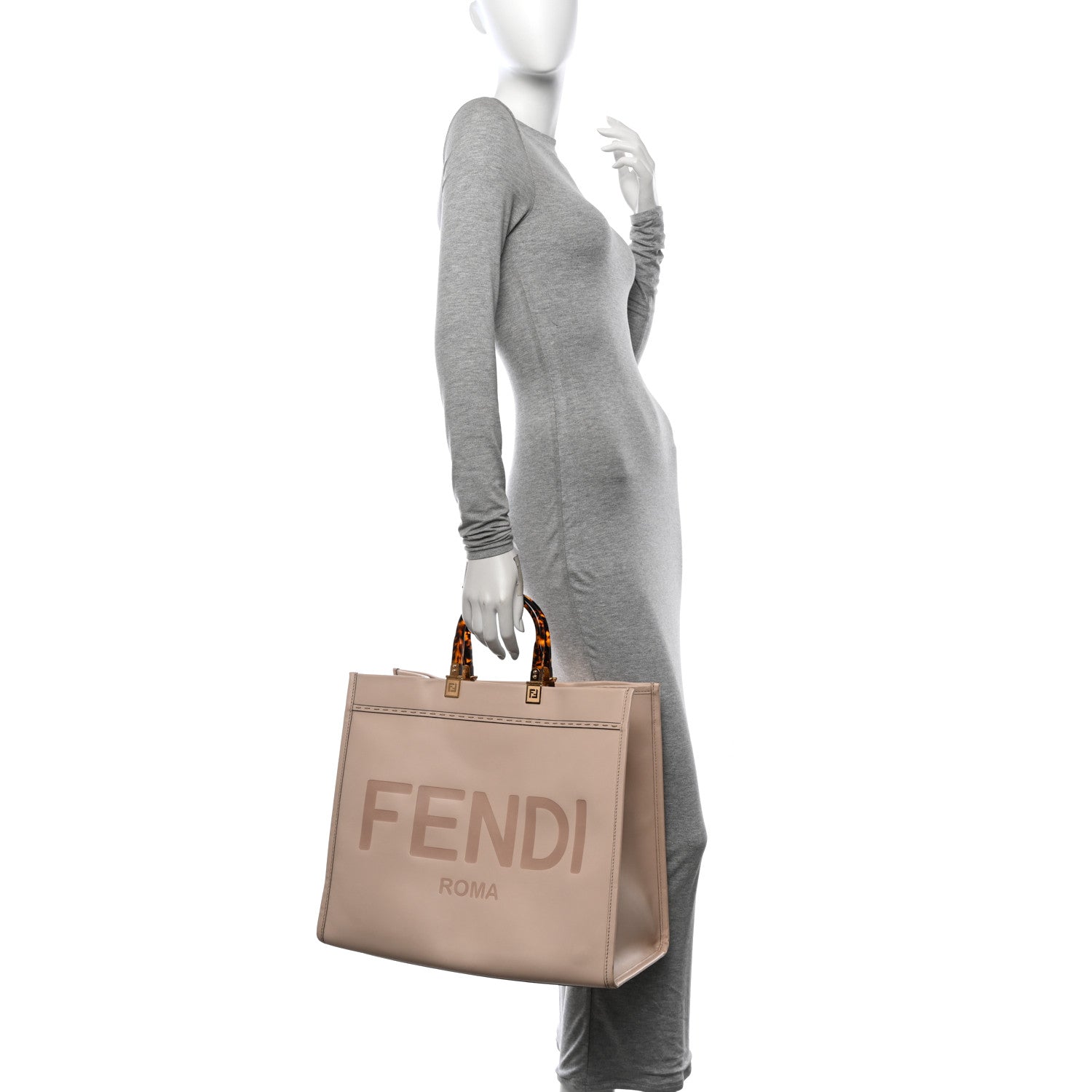 Fendi Vitello King Plexiglass Logo Embossed Large Fendi Sunshine Shopper Tote Light Rose 2 of 12