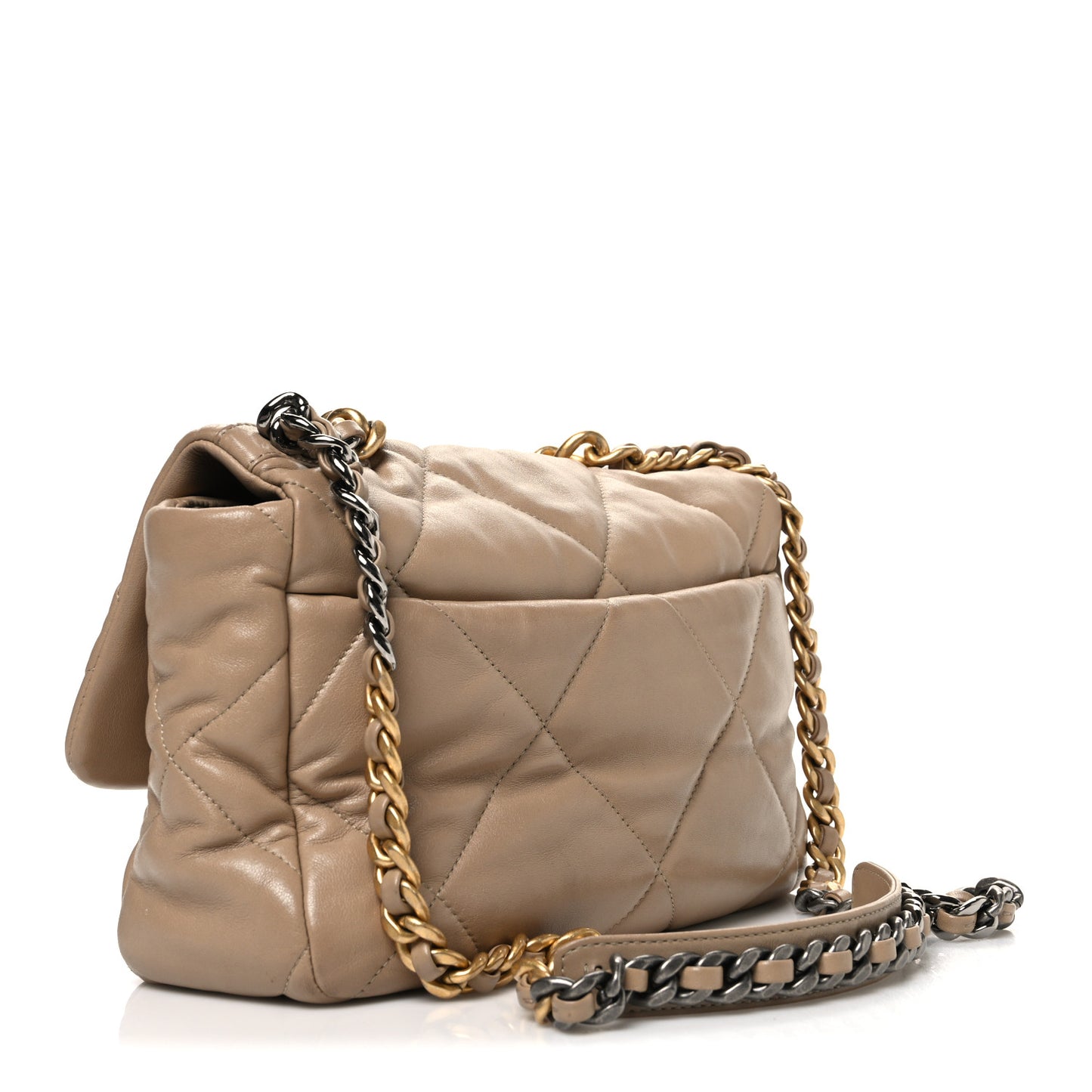 Lambskin Quilted Large Chanel 19 Flap Beige