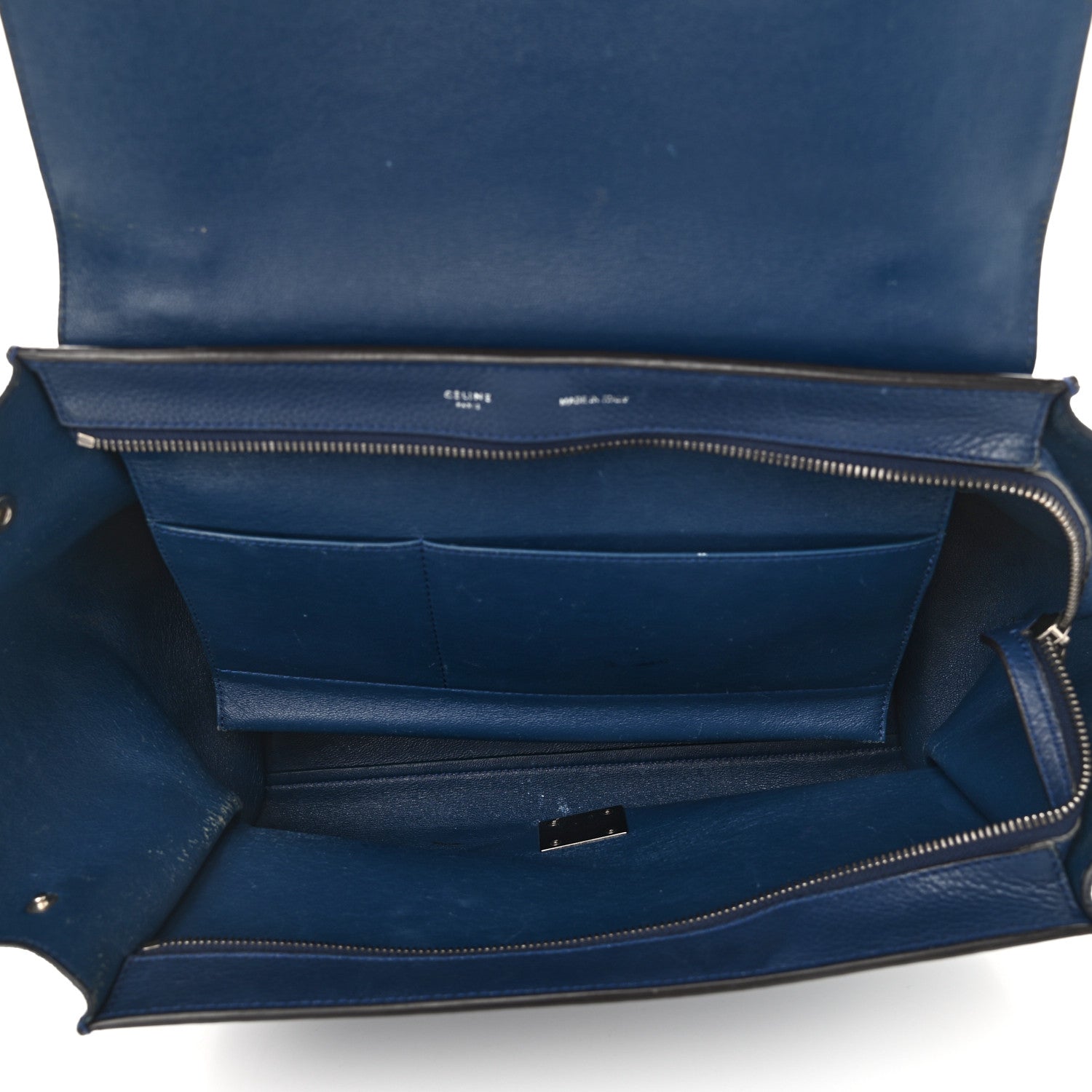 Celine Drummed Calfskin Suede Medium Trapeze Navy 5 of 16