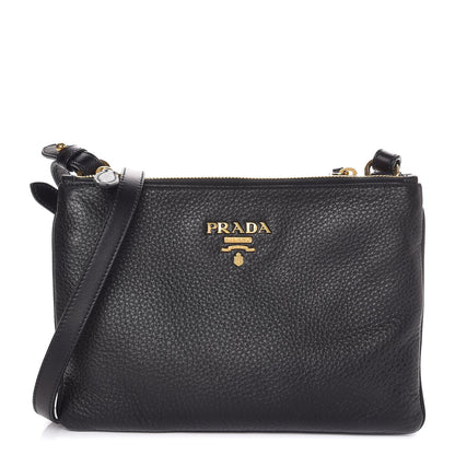 Prada Vitello Daino Double Zip Crossbody Bag Black 1 of 10