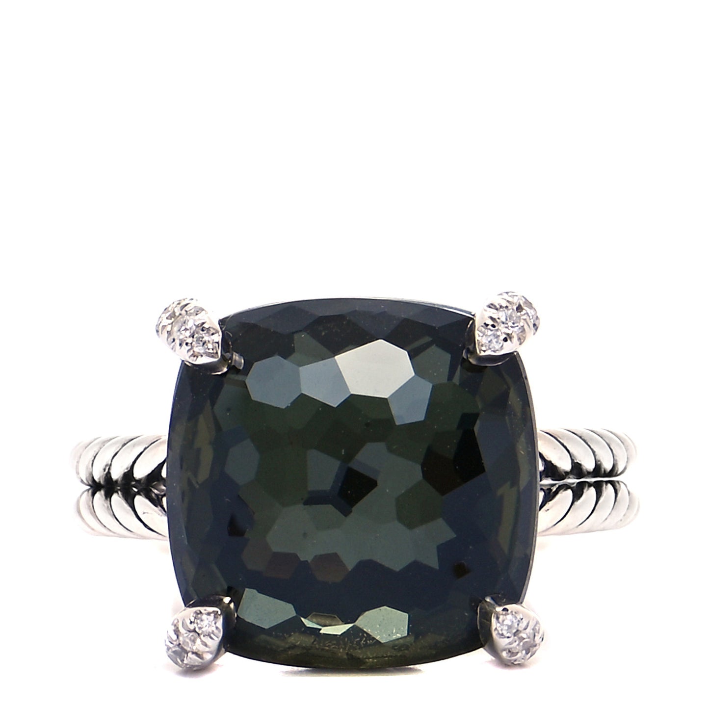 Sterling Silver Diamond Green Orchid 14mm Chatelaine Ring 54 7