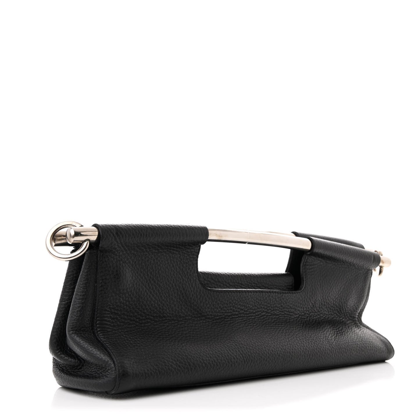 Vitello Daino Steel Handle Clutch Black