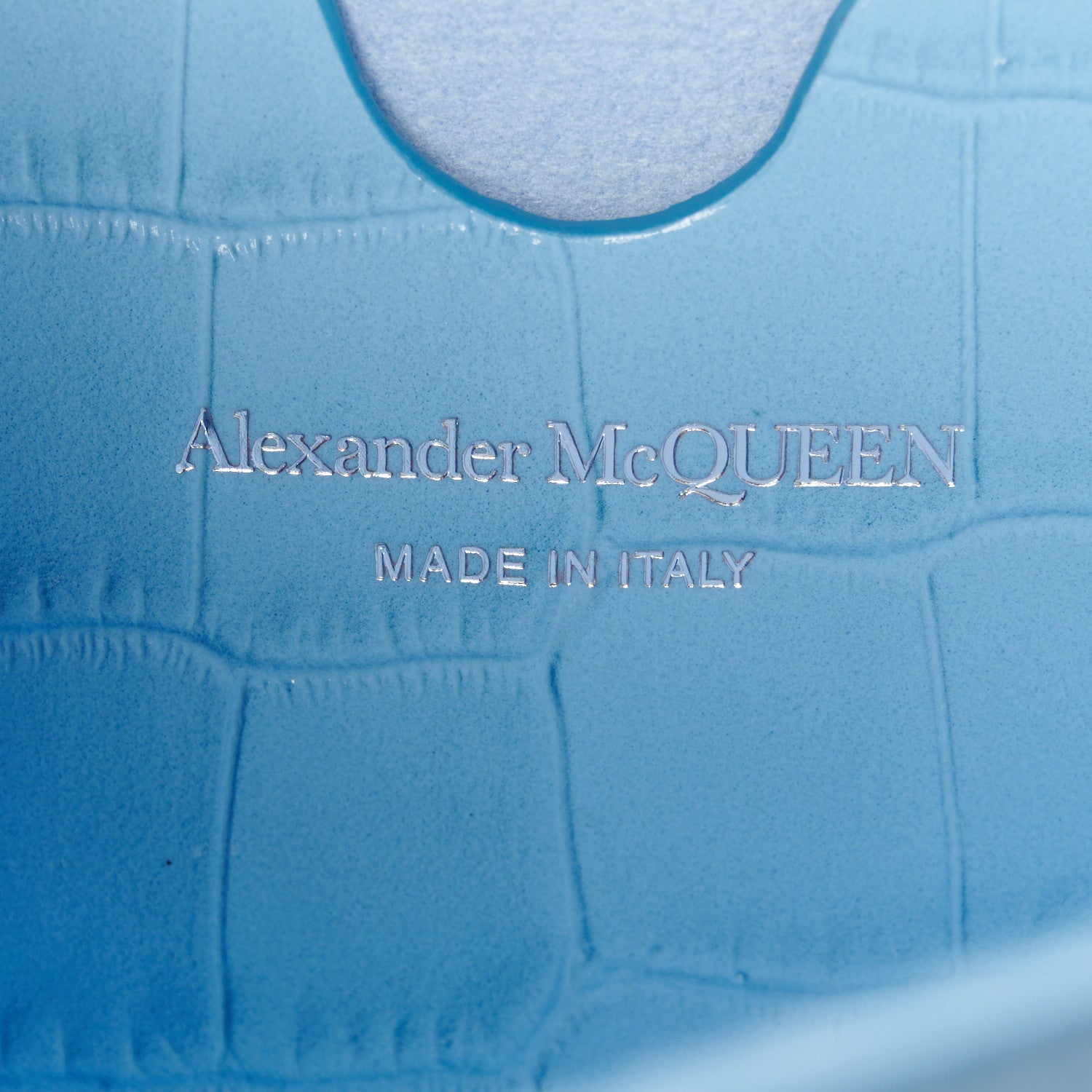 Alexander McQueen Calfskin Crocodile Embossed Medium Skull Top Handle Bag Blue 6 of 11