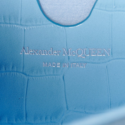Alexander McQueen Calfskin Crocodile Embossed Medium Skull Top Handle Bag Blue 6 of 11