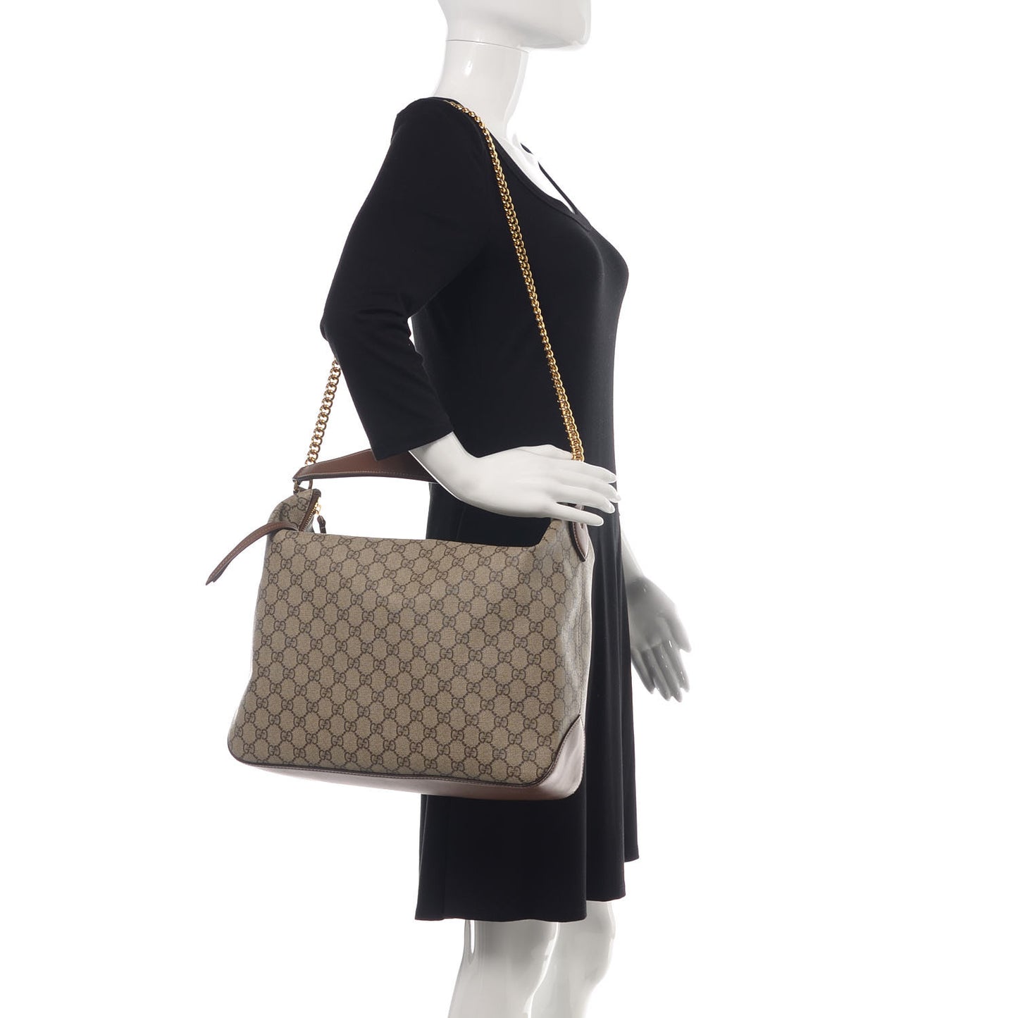GG Supreme Monogram Large Linea A Hobo Light Brown