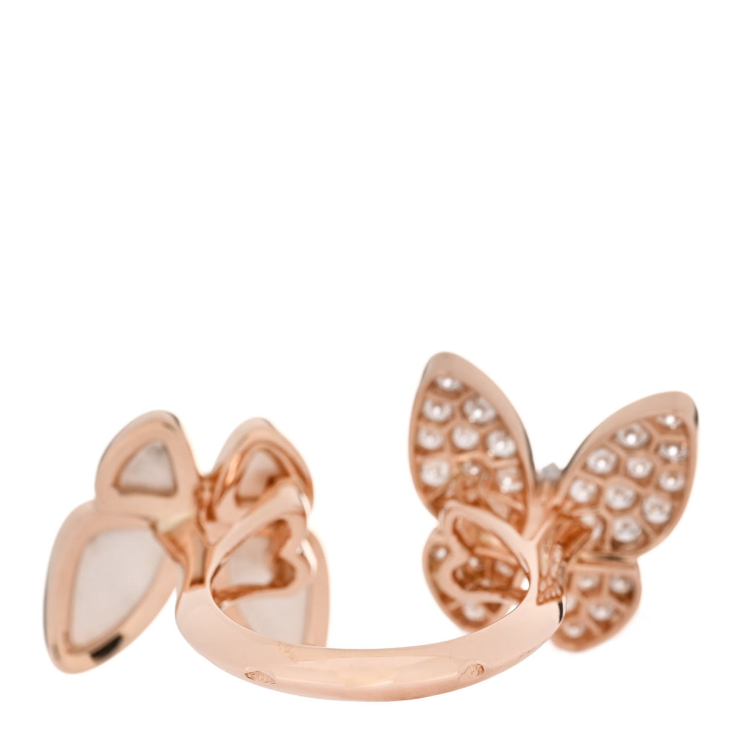 18K Rose Gold Diamond Mother of Pearl Two Butterfly Between The Finger Ring 50 5.25