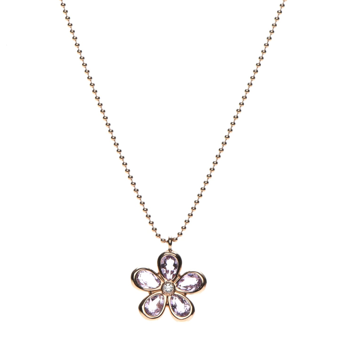 18K Rose Gold Amethyst Diamond Sparklers Flower Pendant Necklace