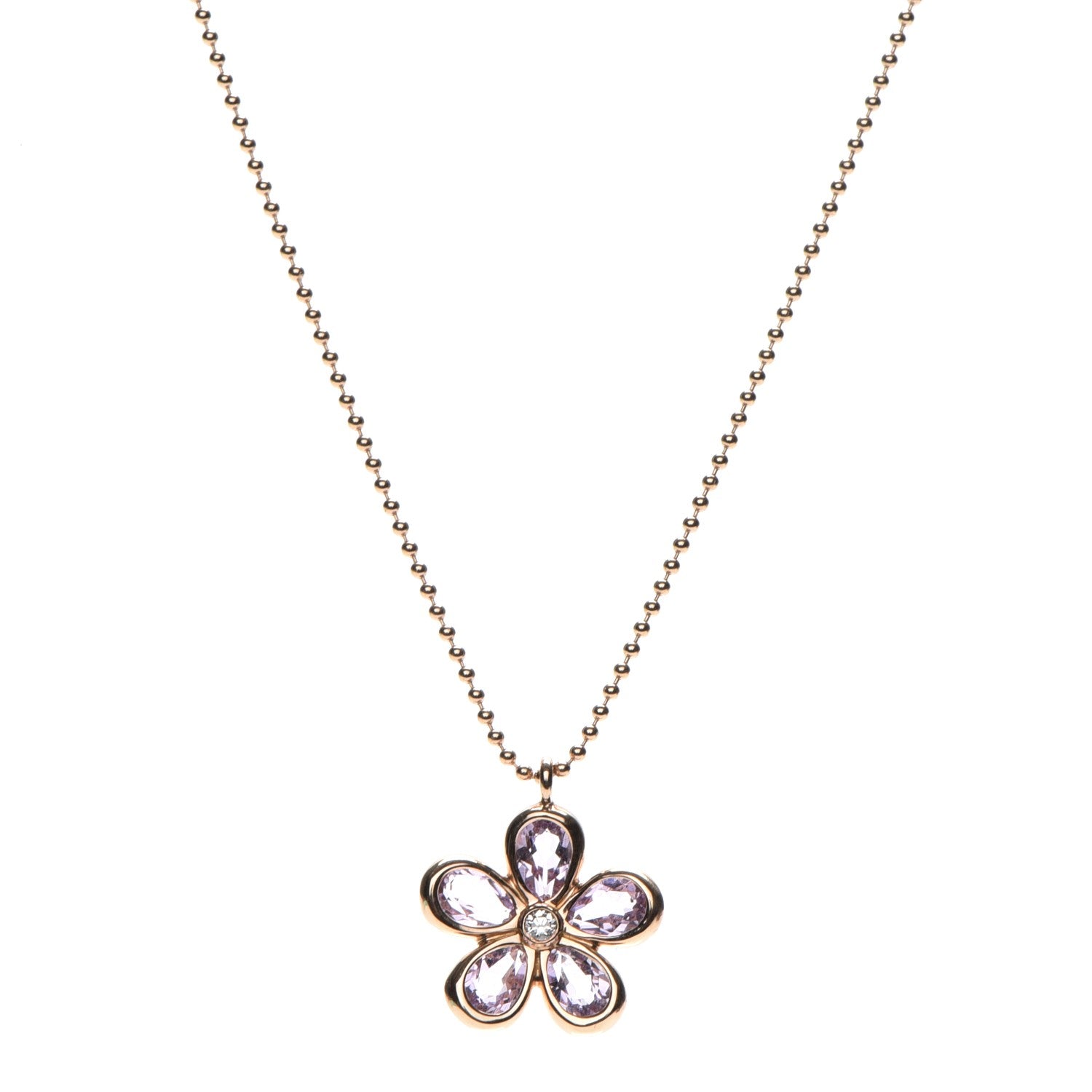 Tiffany 18K Rose Gold Amethyst Diamond Sparklers Flower Pendant Necklace 1 of 7