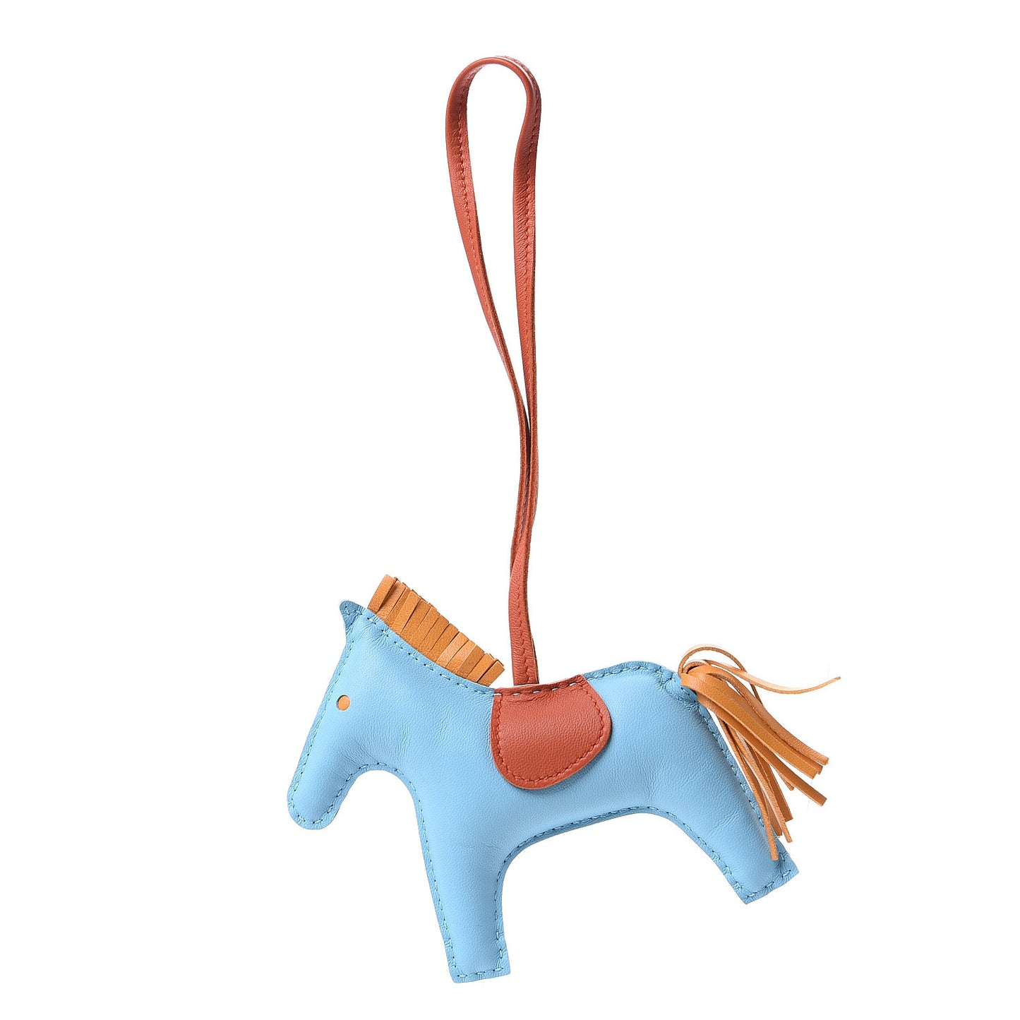 Milo Lambskin Grigri Rodeo Horse Bag Charm MM Celeste Naturel Bouton D'Or Cornaline