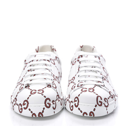 Gucci Calfskin GucciGhost Print Mens Ace Sneakers 8 White Hibiscus Red 2 of 8