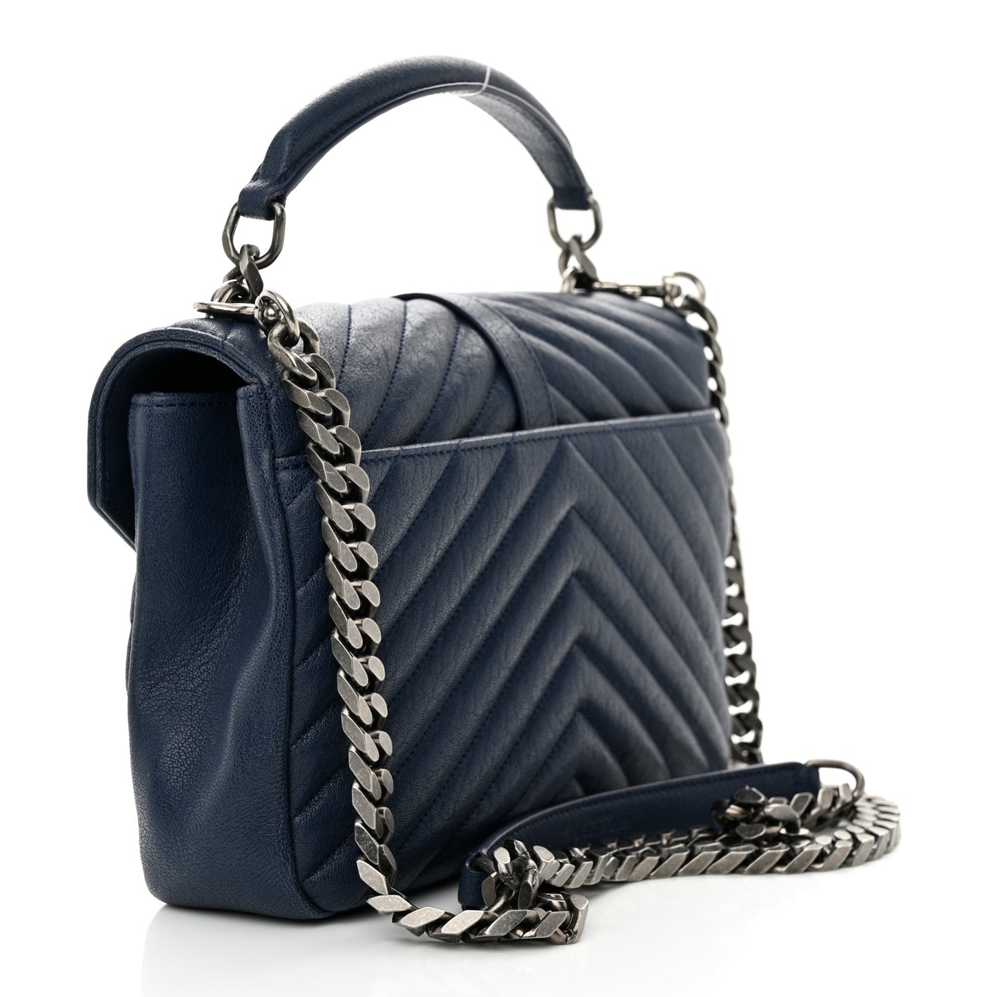 Sheepskin Matelasse Chevron Monogram Medium College Bag Navy