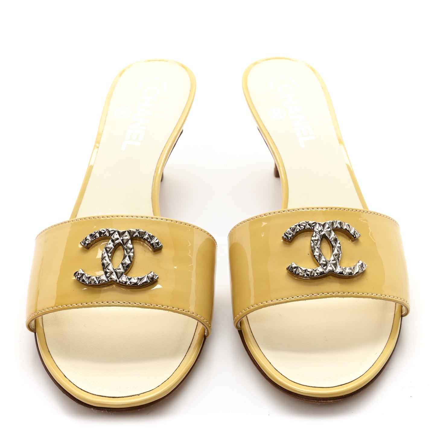 Patent Calfskin CC Mules 38.5 Beige