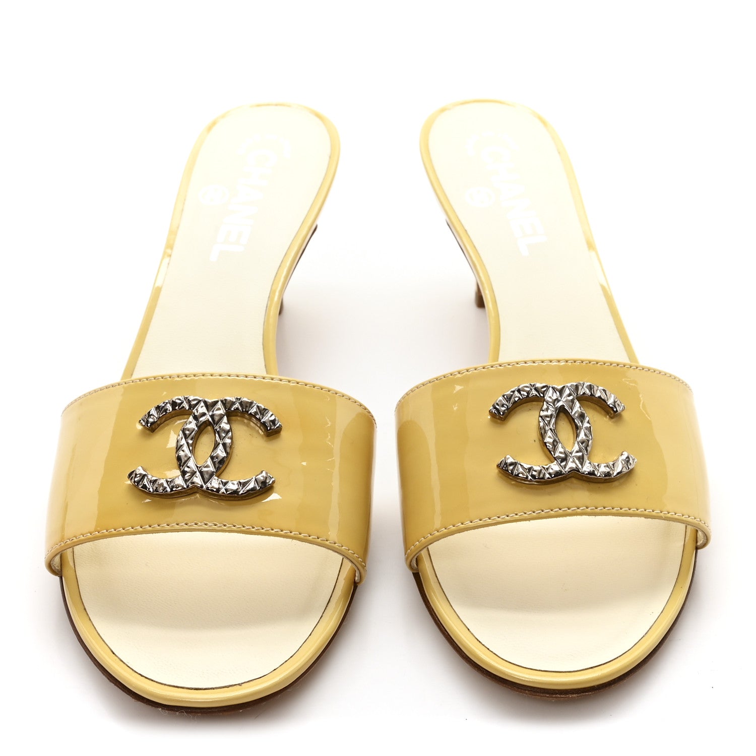 Chanel Patent Calfskin CC Mules 38.5 Beige 3 of 10