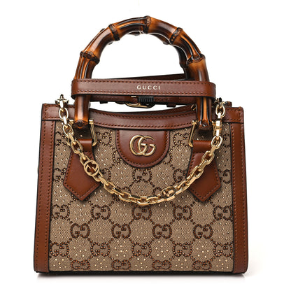 Gucci New Canvas Charisma Calfskin Crystal GG Monogram Mini Diana Tote Bag Camel Ebony 1 of 10