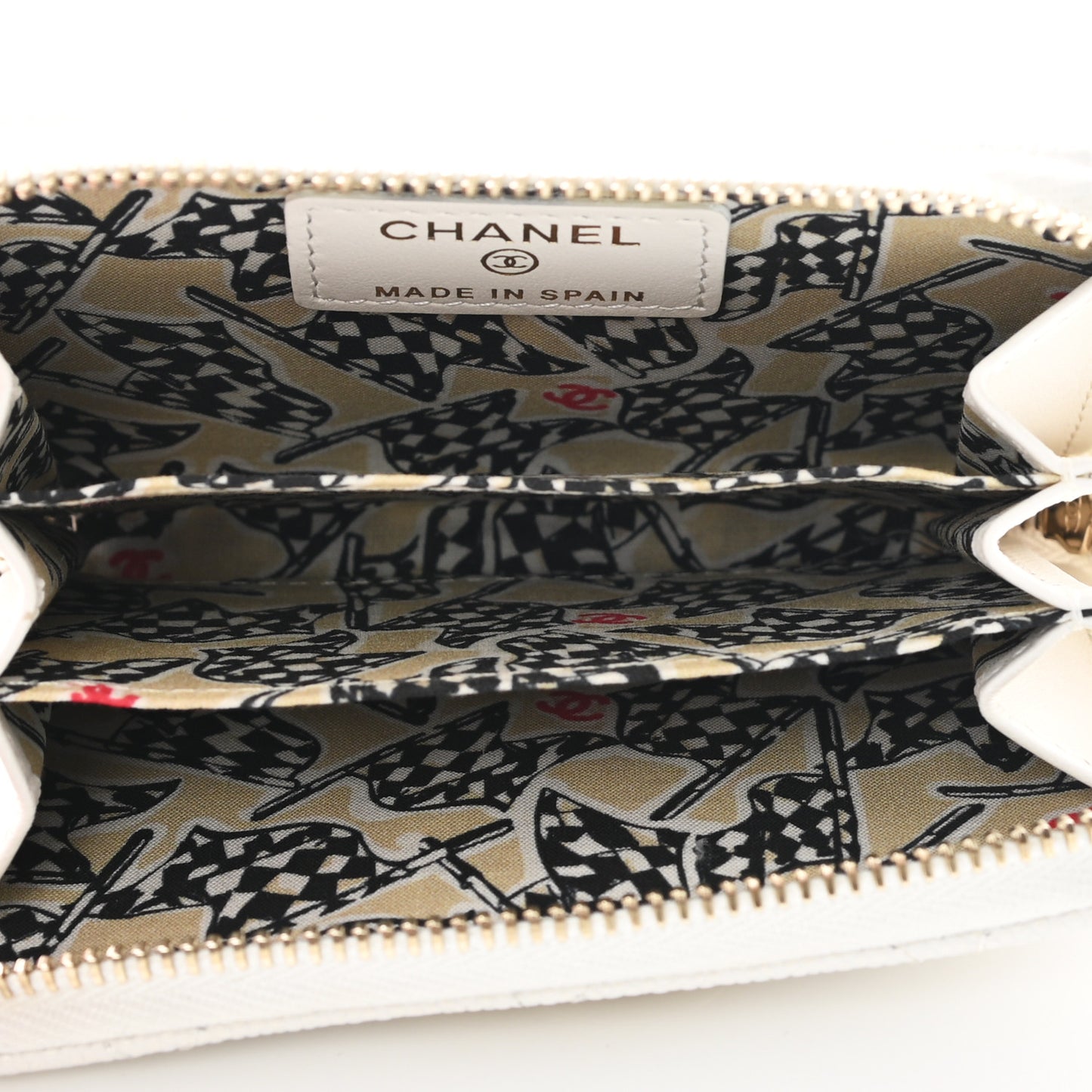 Caviar Quilted Striated CC Zip Coin Purse White
