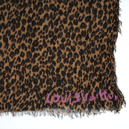 Louis Vuitton Cashmere Silk Leopard Stole Brown 4 of 7
