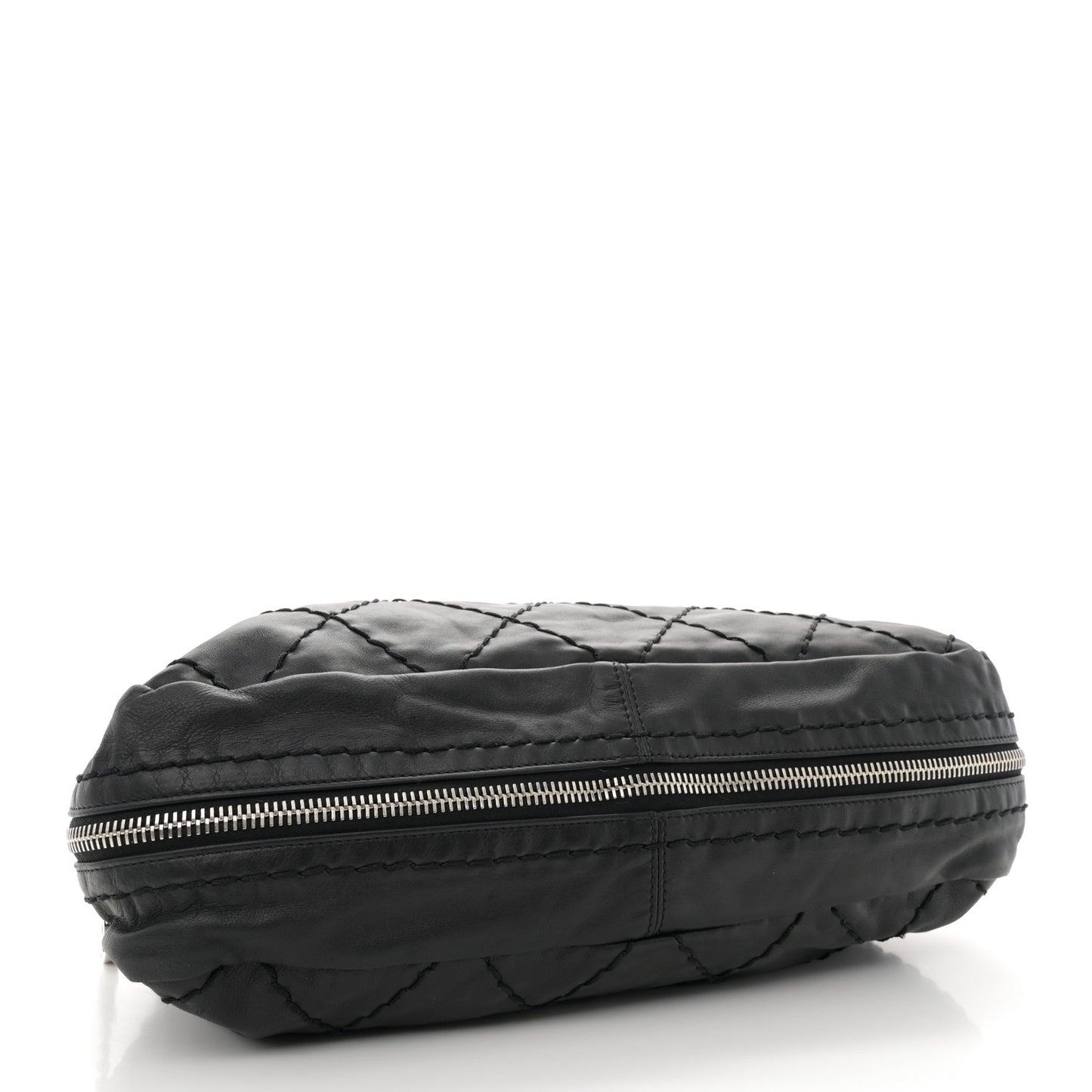 Calfskin Stitched Expandable Frame Bag Black