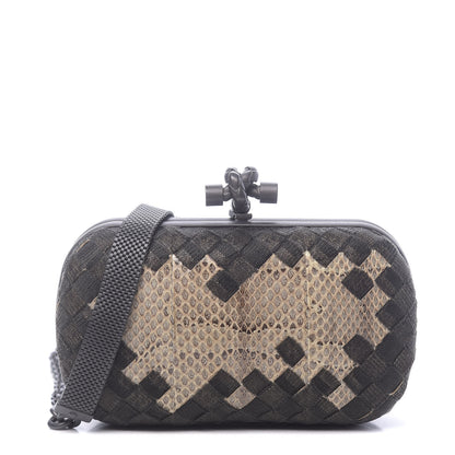 Bottega Veneta Snakeskin Mesh Intrecciato Mosaique Knot Clutch Black 1 of 11